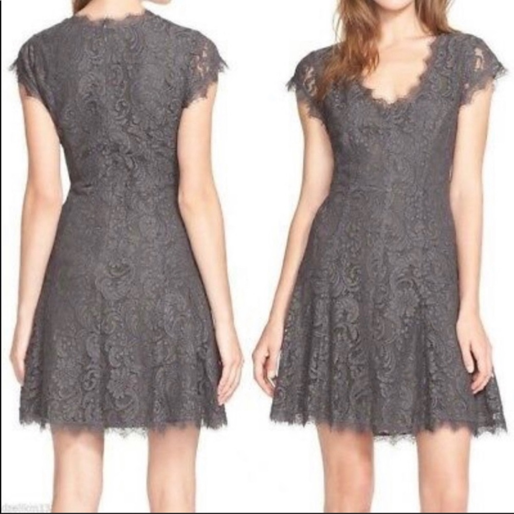 JOIE Gray Lace Flare Dress